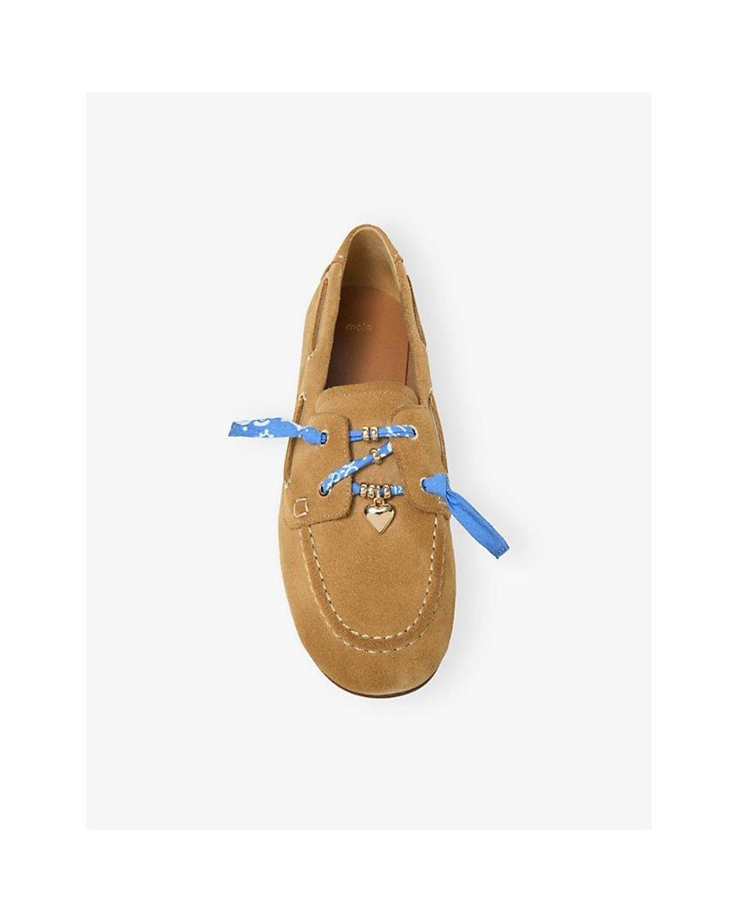 Maje Natural Contrast-Lace Suede Boat Shoes