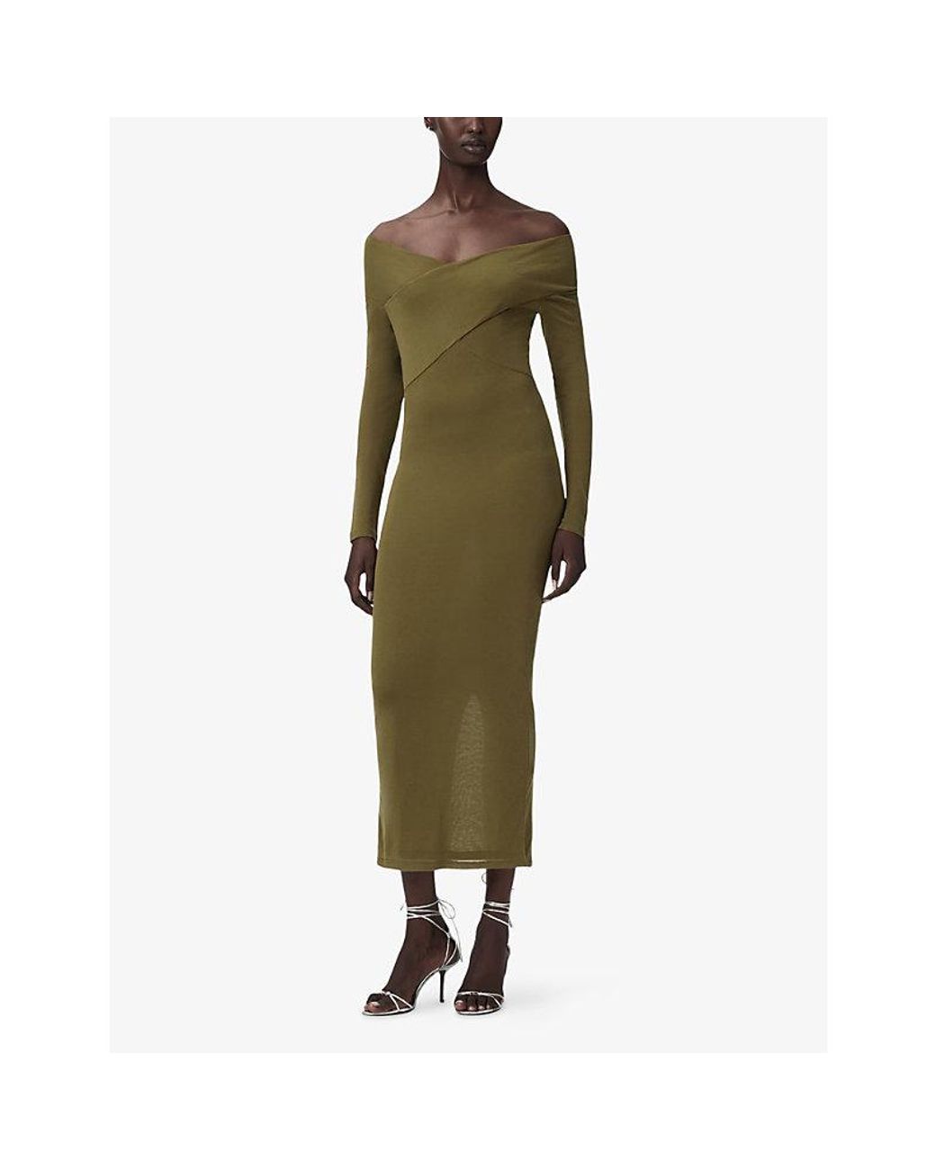 AllSaints Green Delta Long-Sleeved Jersey Midi Dress