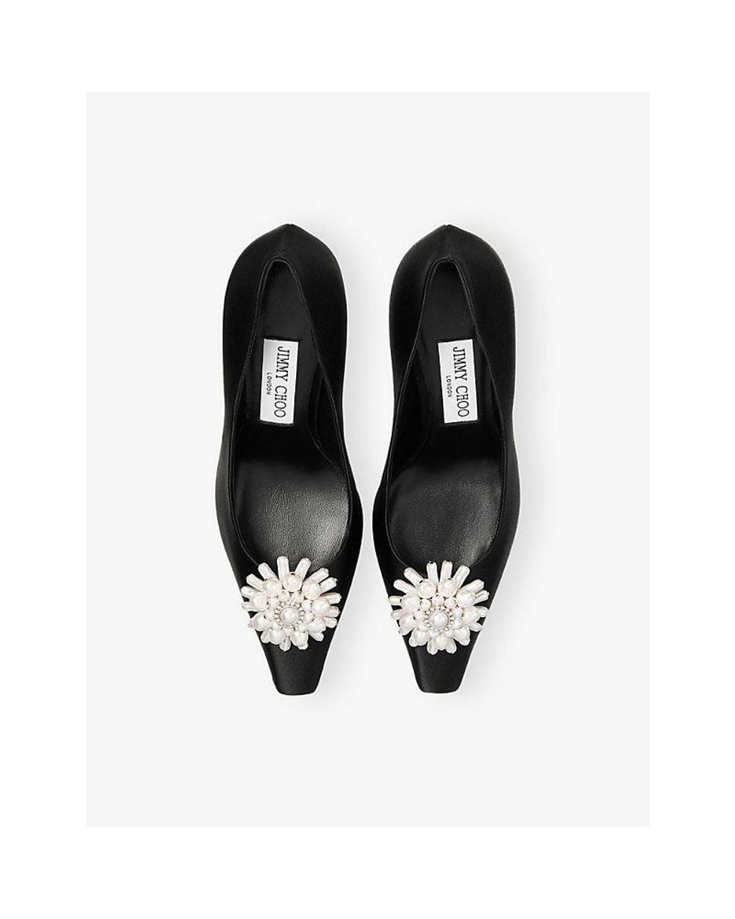 Jimmy Choo Black Ines 85 Pearl-Embellished Satin Pumps