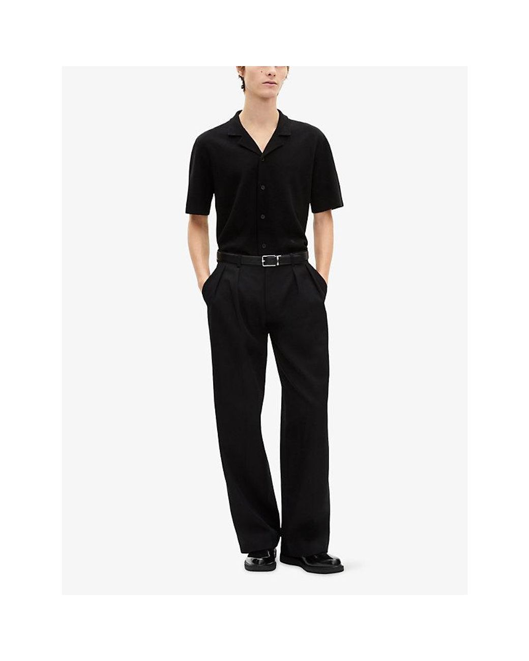 The Kooples Black Short-Sleeve Mesh Linen And Cotton-Blend Shirt for men