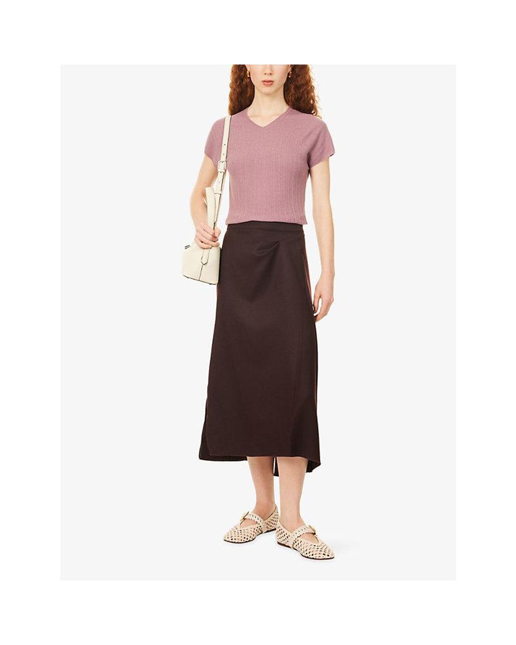 Vince Pink Pointelle V-Neck Wool Top