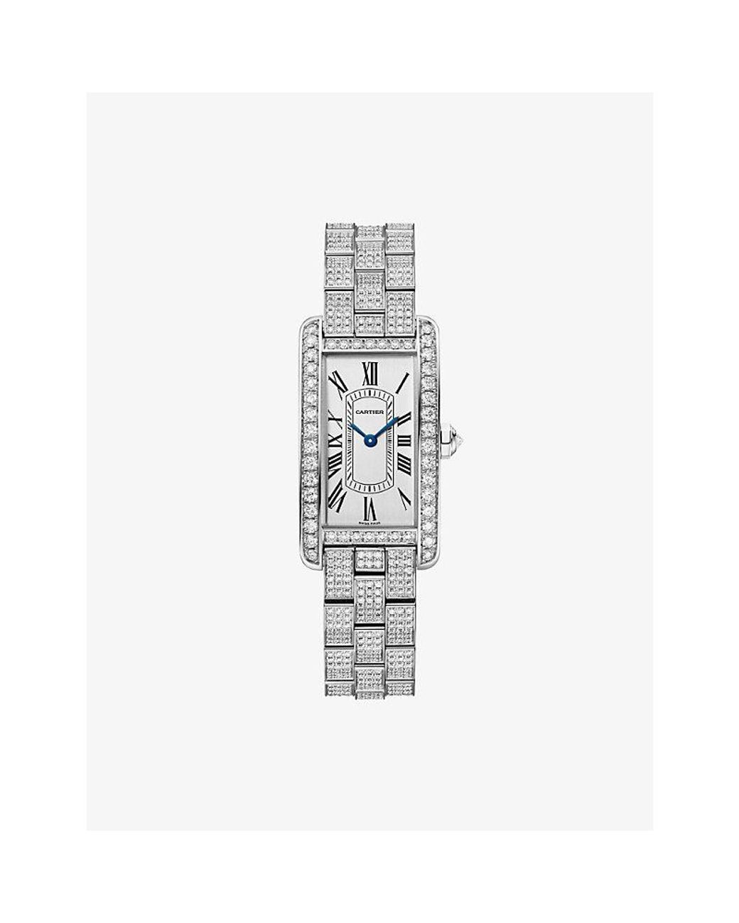 Cartier White Tank Américaine Small Model- And Diamond Quartz Watch