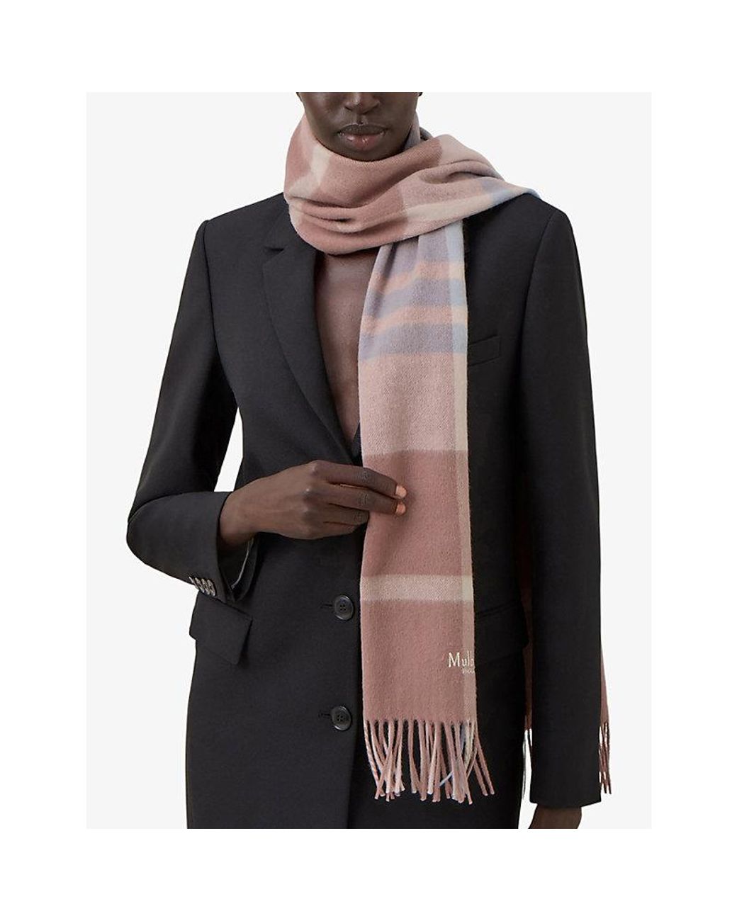 Mulberry Multicolor Small-Check Merino-Wool Scarf