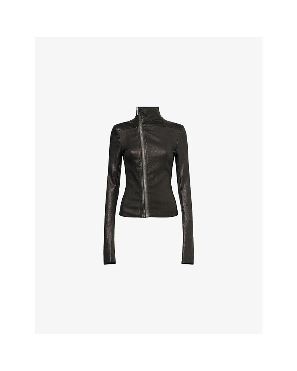 Rick Owens Black Gary Asymmetrical-Zip Leather Jacket