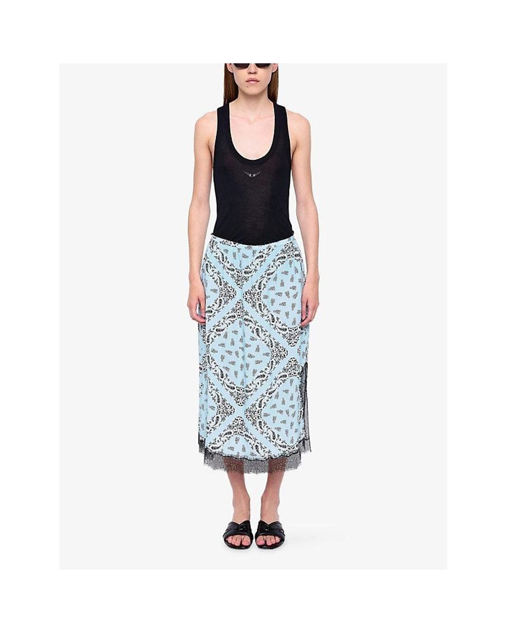 Zadig & Voltaire Blue Jarvis Bandana-Print Woven Midi Skirt