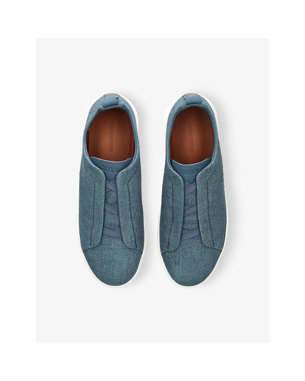 Zegna Blue Triple-Stitch Woven Low-Top Trainers for men