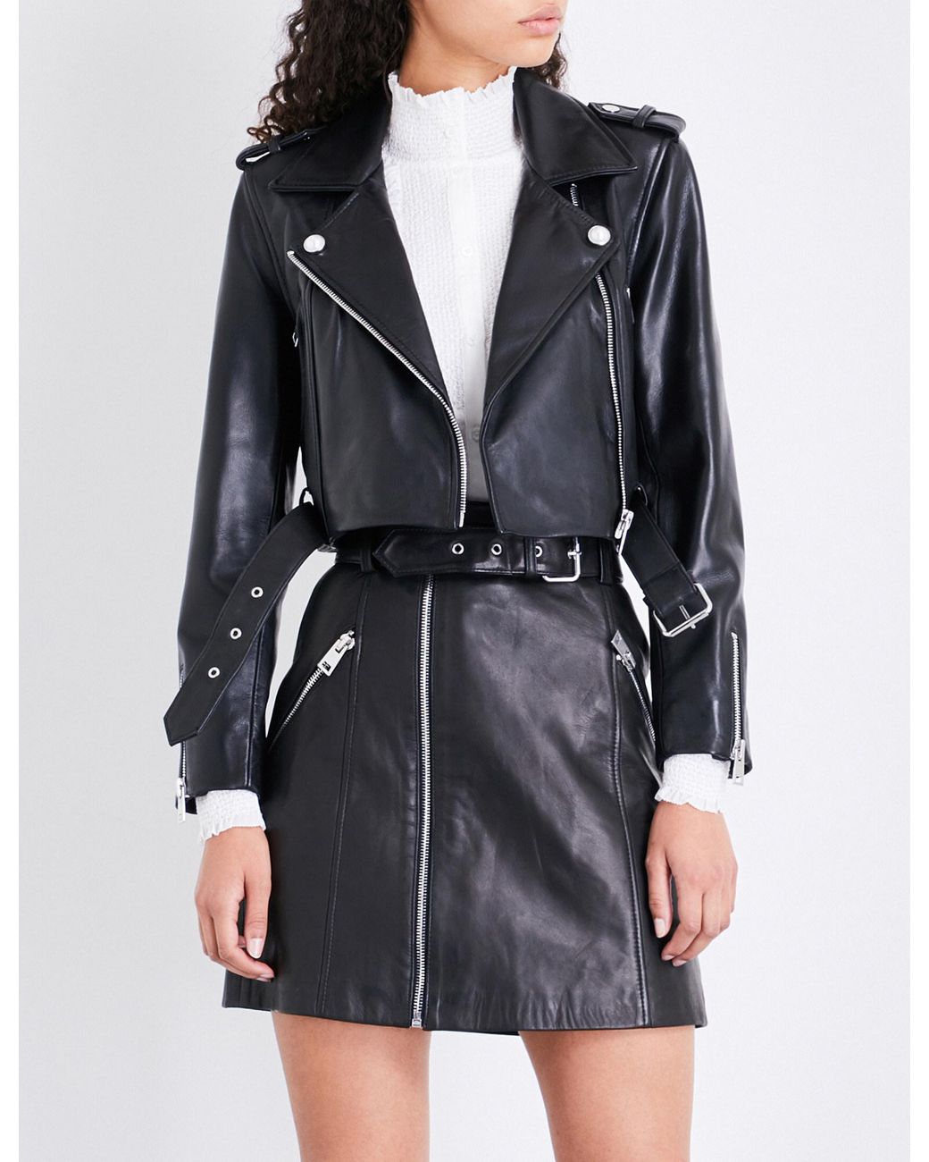 Claudie Pierlot Cactus Leather Biker Jacket in Black Lyst