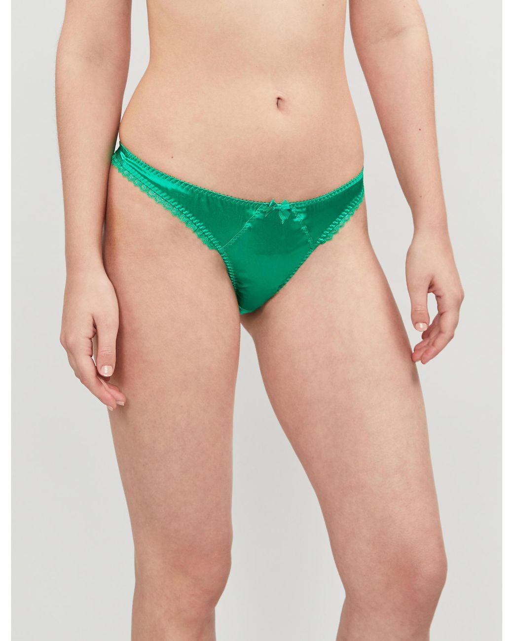 Agent Provocateur Felinda Low-rise Silk-blend Satin Thong in Green | Lyst