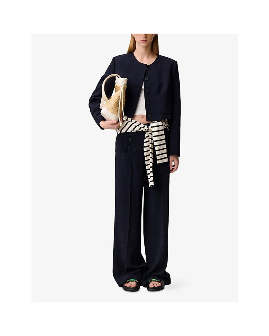 Claudie Pierlot Black Short Round-Neck Woven Jacket