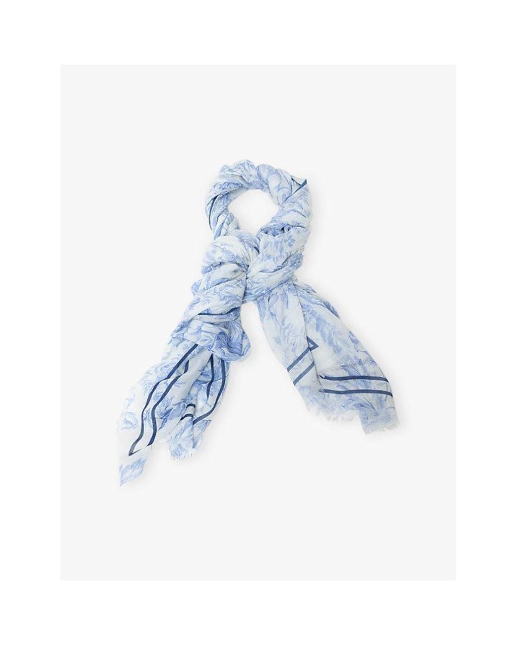 Maje Blue Floral-Print Wool-Blend Shawl