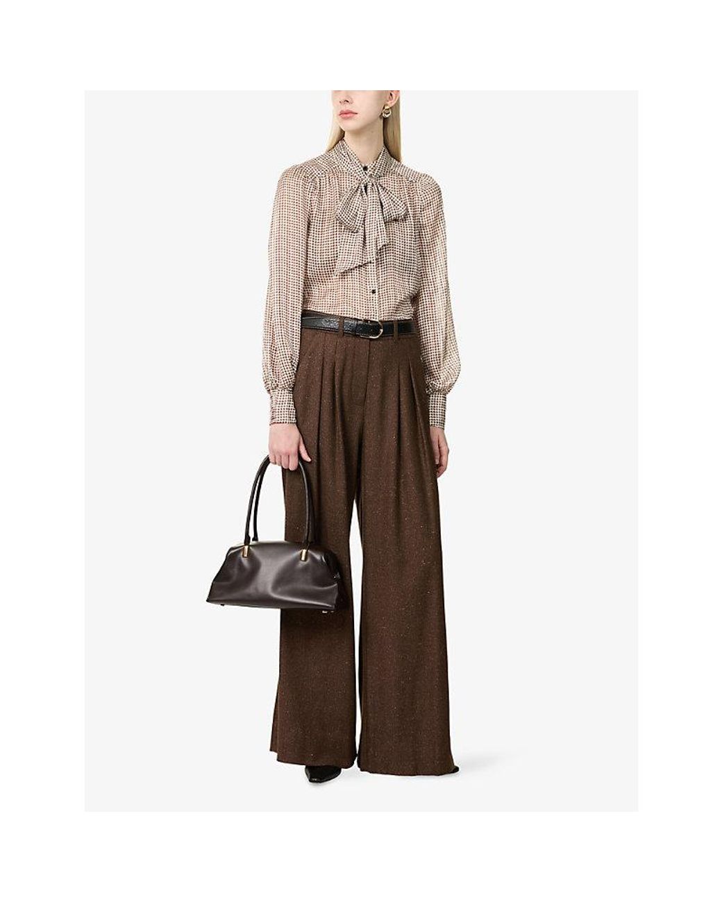 ME+EM Gray Foulard-Print Woven Satin Blouse
