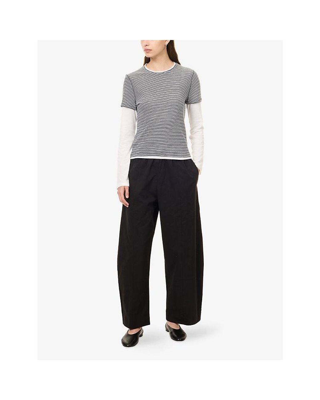 ME+EM Gray Double-Layered Striped Cotton T-Shirt