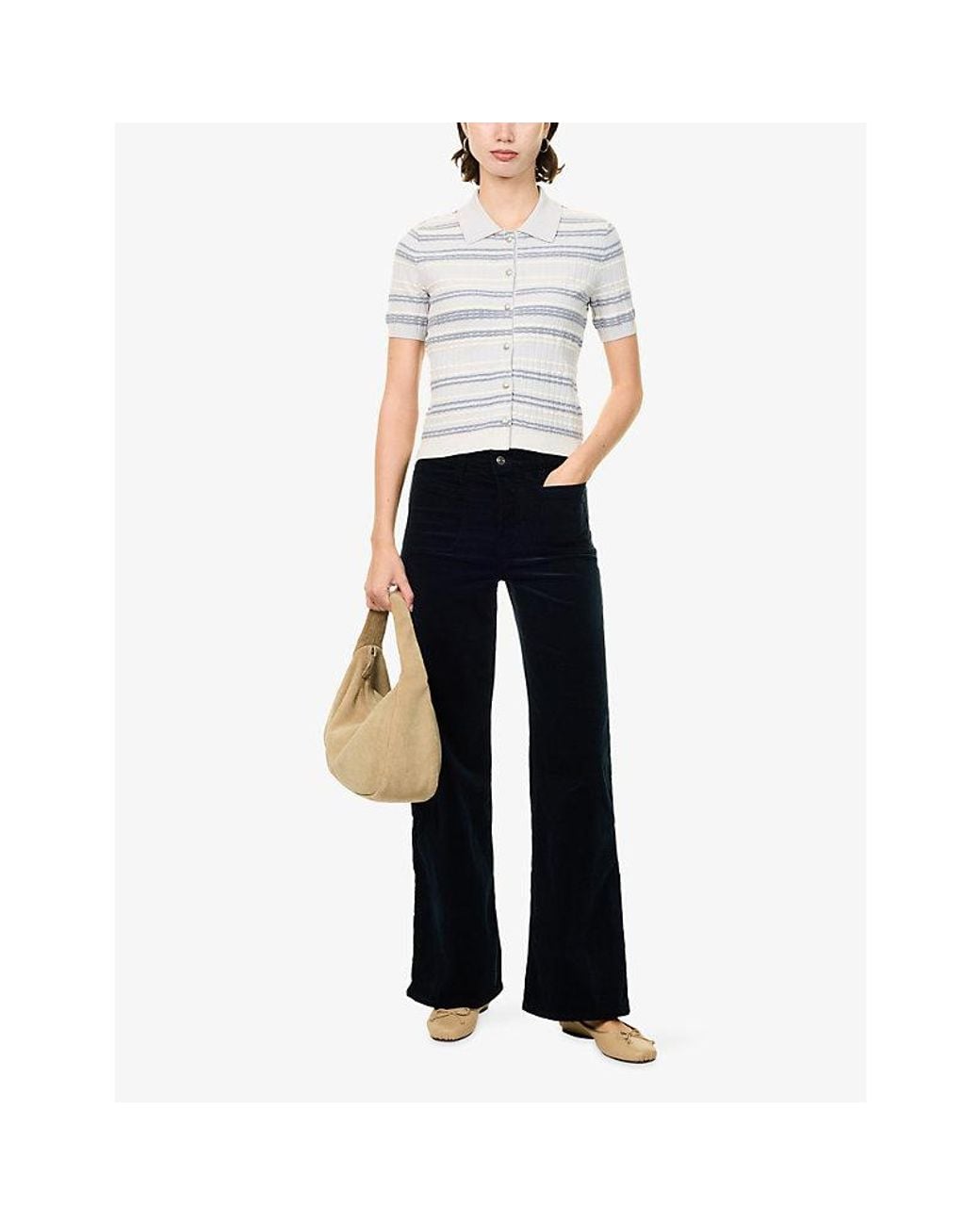 FRAME Blue Palazzo Wide-Leg Cotton-Blend Corduroy Trousers
