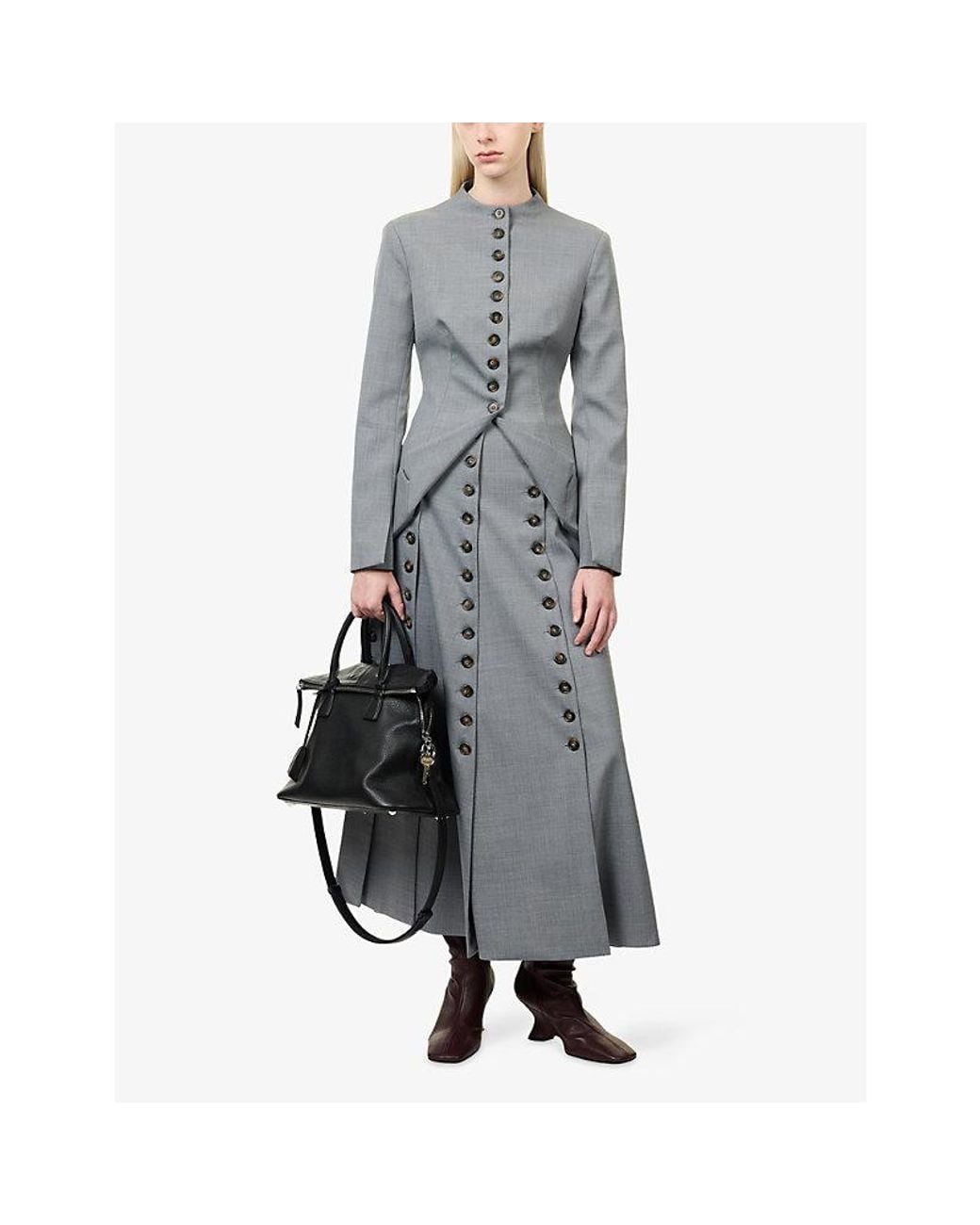 A.W.A.K.E. MODE Gray Multi-Panel Button Woven Maxi Skirt