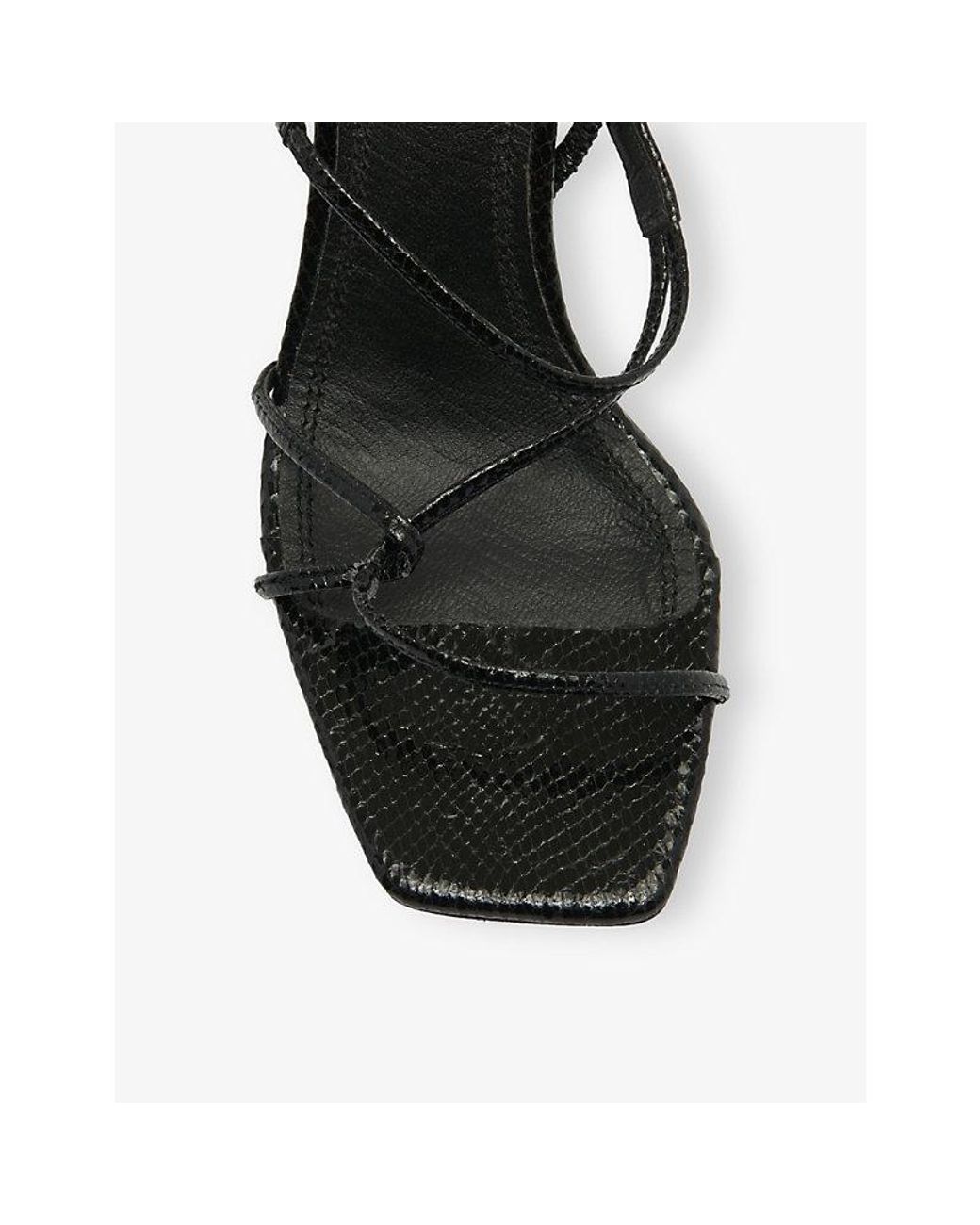 Sandro Black Faye Snakeskin-Embossed Leather Strappy Sandals