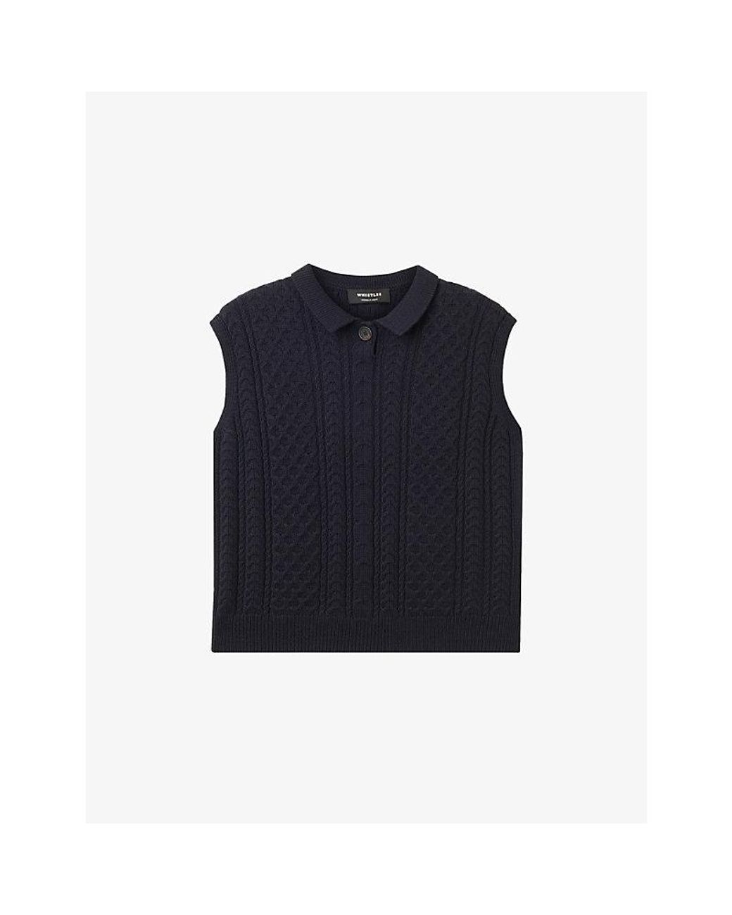 Whistles Blue Sleeveless Button-Neck Knitted Tank