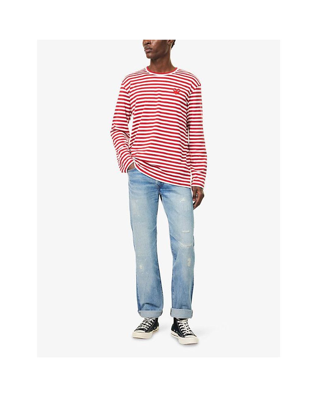 COMME DES GARÇONS PLAY Stripe-Pattern Brand-Embroidered Cotton-Jersey T-Shirt for men