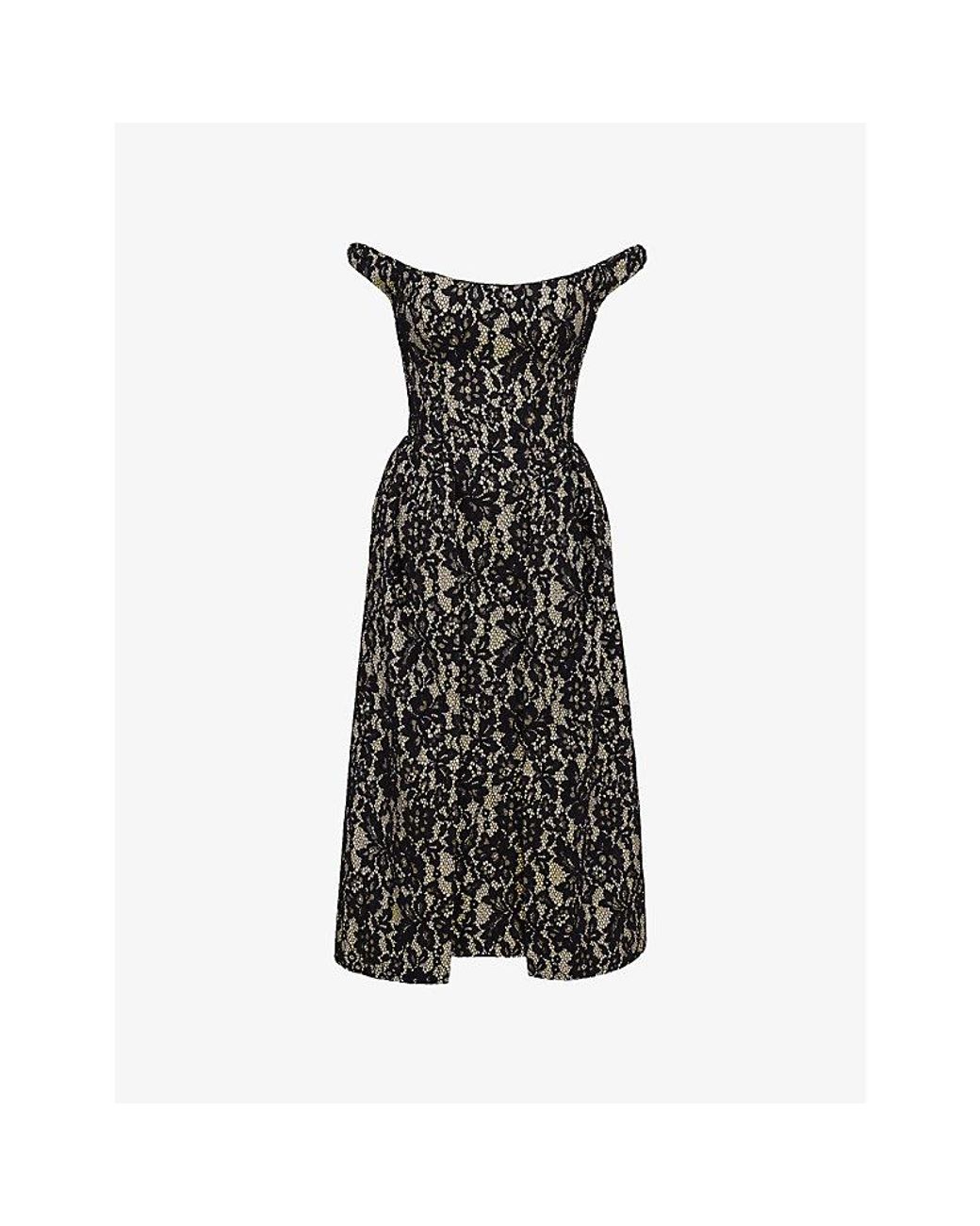 House Of Cb Black Charming Off-Shoulder Lace Midi Dress