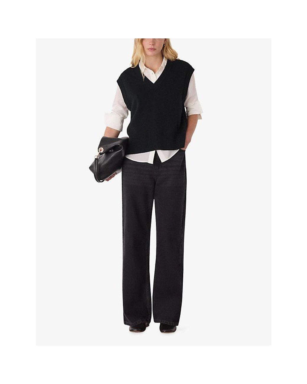 Whistles Black V-Neck Knitted Wool Tank Top