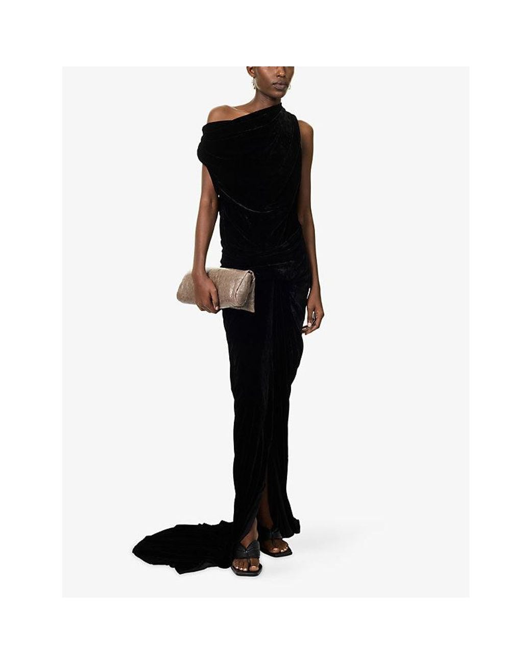 Rick Owens Black Strutter Draped Velvet Maxi Dress