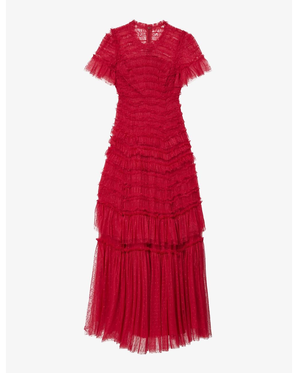 Needle & Thread Valentine Ruffled Recycled Polyester Maxi Dress in Red ...
