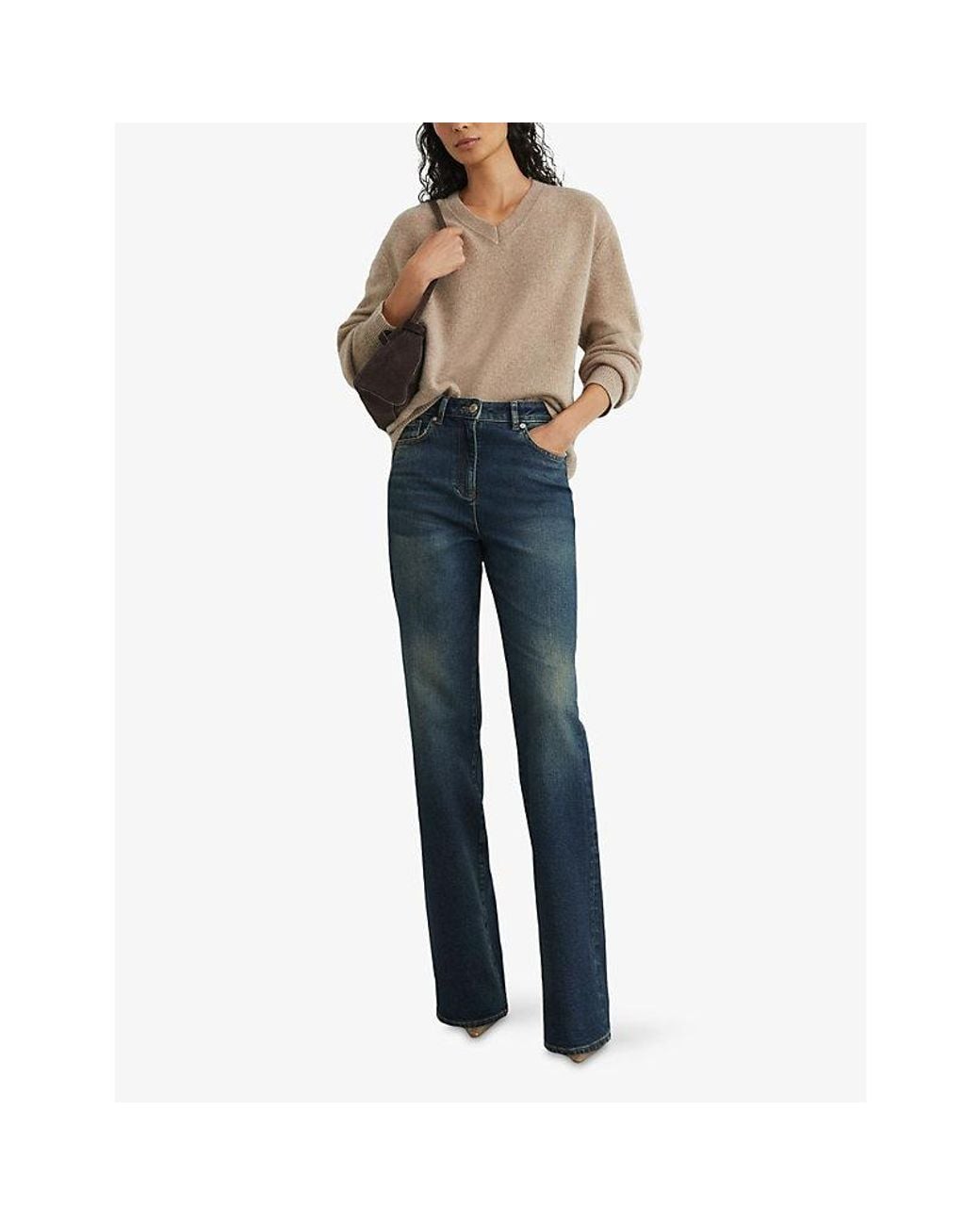 Reiss Blue Andi Bootcut High-Rise Stretch-Denim Jeans