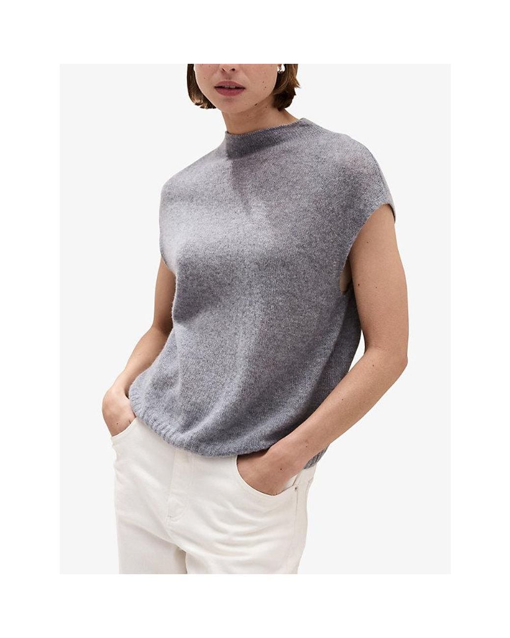 The White Company Gray High-Neck Relaxed-Fit Cashmere T-Shirt