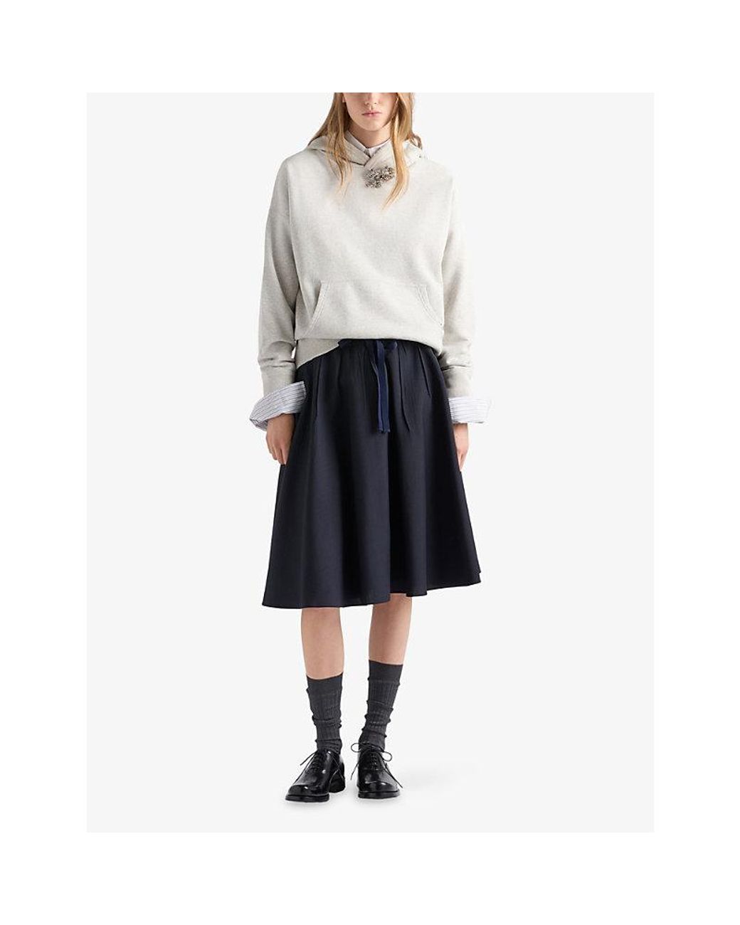 Prada Blue Gathered Light Mohair Wool Midi Skirt