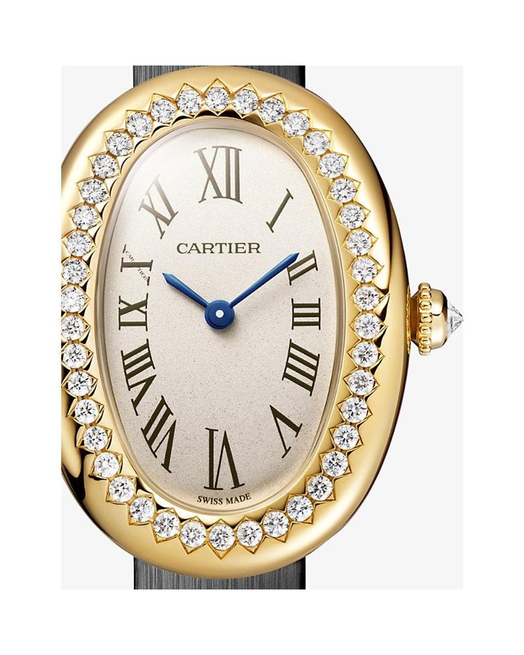 Cartier Metallic Baignoire Mini 18Ct- And Leather Quartz Watch for men