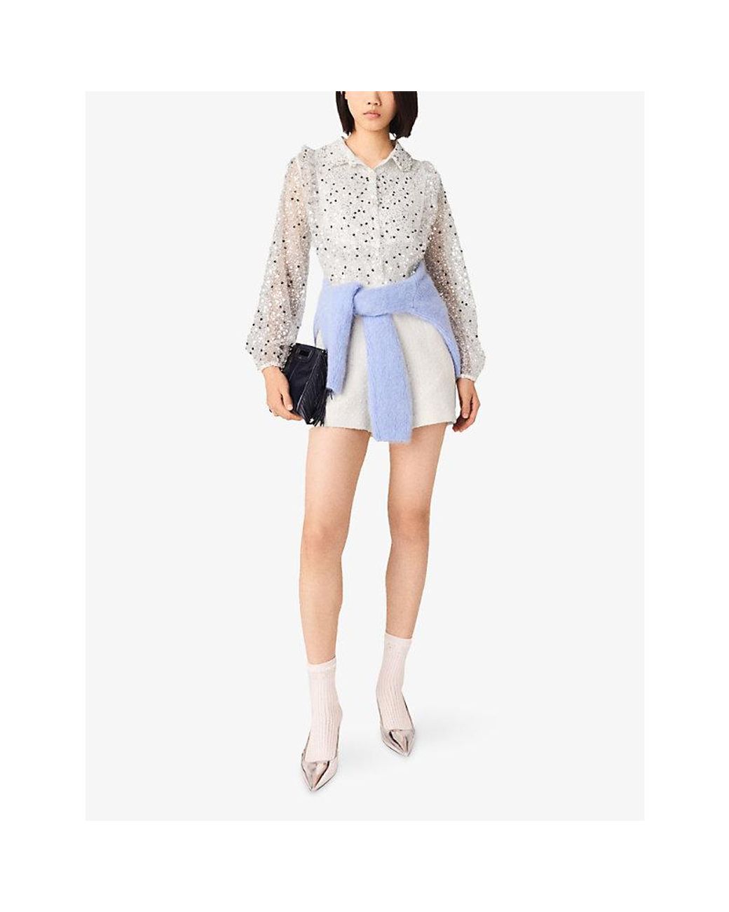Maje White Sequin-Embellished Long-Sleeved Woven Playsuit