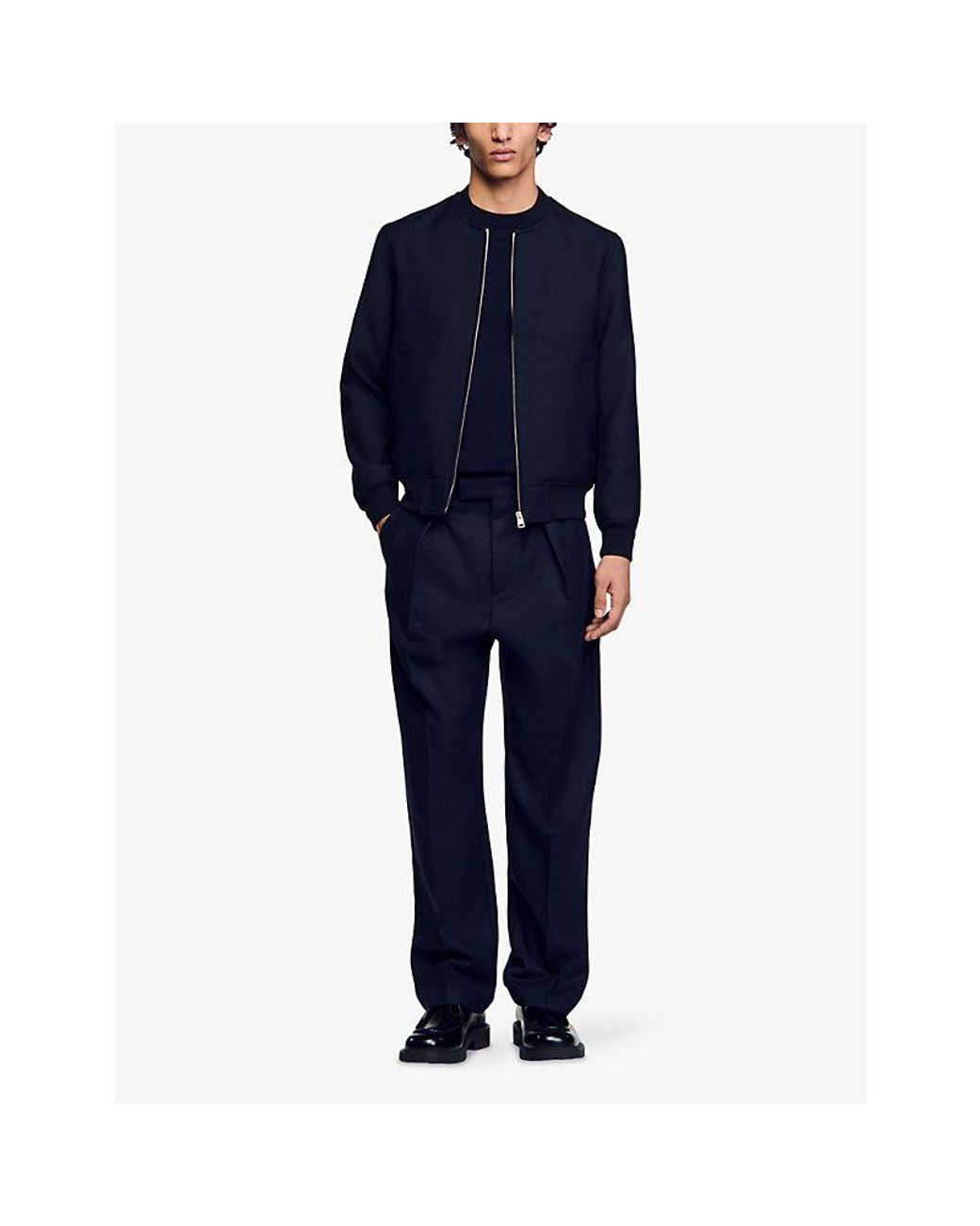 Sandro Blue Dark Wool-Blend Bomber Jacket for men