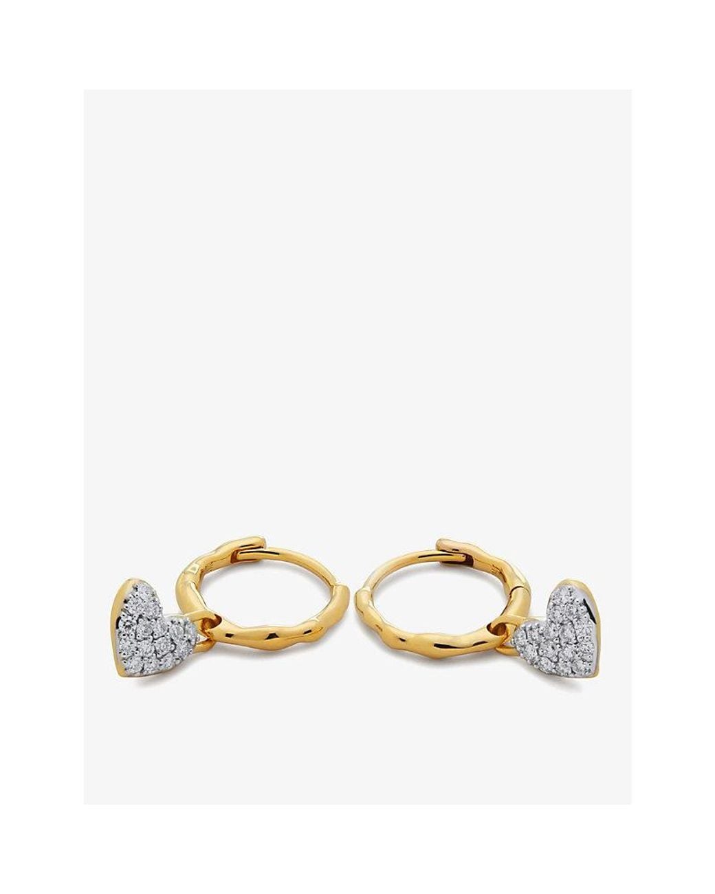 Monica Vinader Metallic Heart 18Ct-Plated Vermeil Sterling- And 1.7Ct Lab-Grown Diamond Huggie Earrings