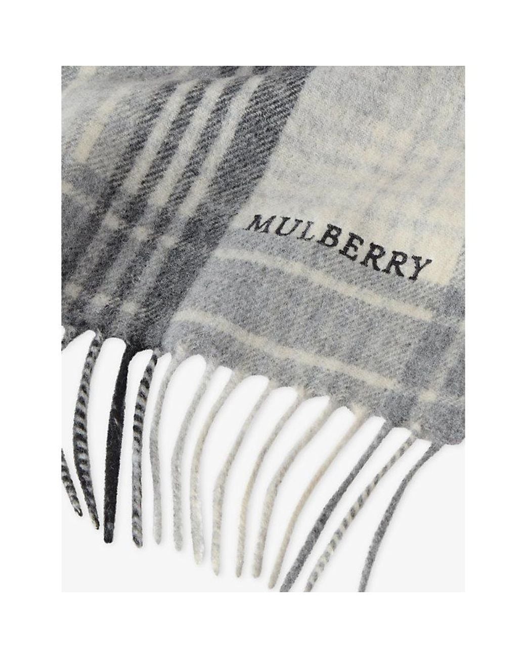 Mulberry Gray Long Heritage Check Wool Scarf