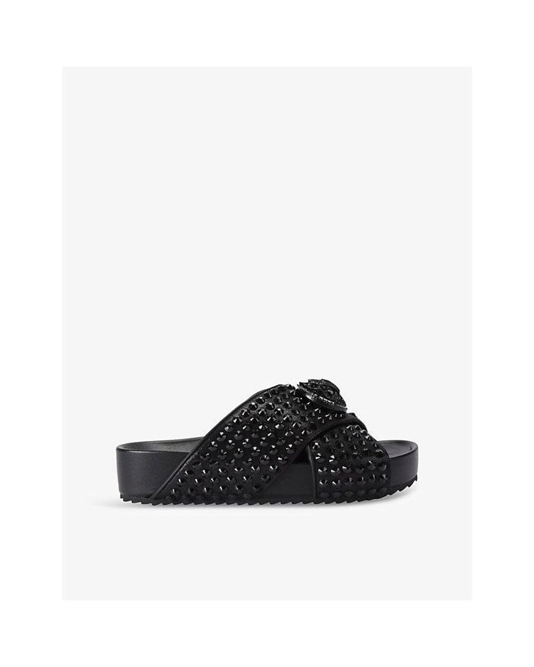 Kurt Geiger Black Chelsea Crystal-Embellished Cross-Strap Faux-Leather Sandals