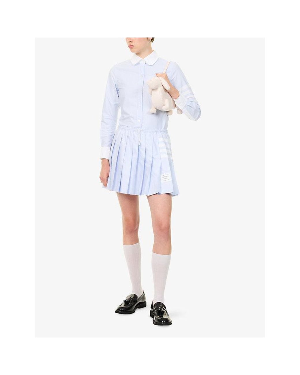 Thom Browne Blue Drawstring Pleated Cotton Mini Skirt