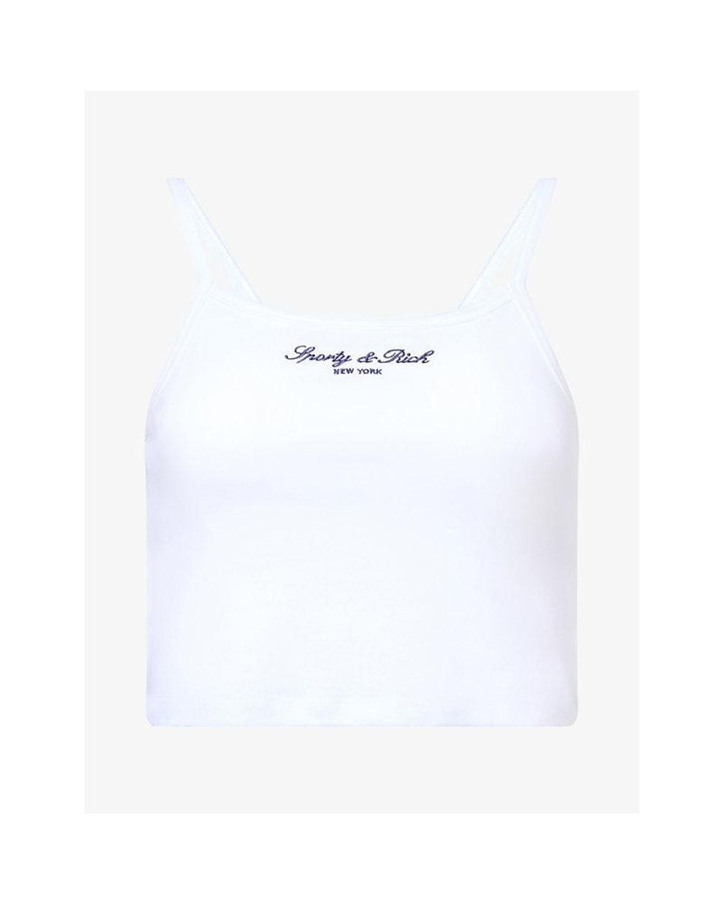 Sporty & Rich White Signature Ny Cropped Cotton Tank Top