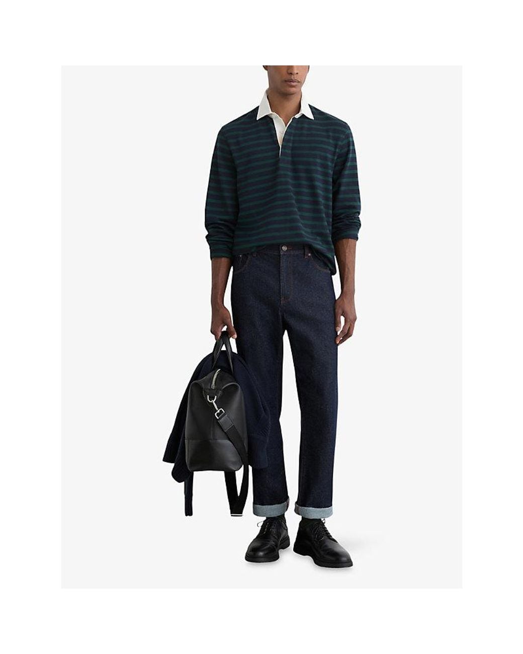 Reiss Blue Connors Rugby-Stripe Cotton Polo for men