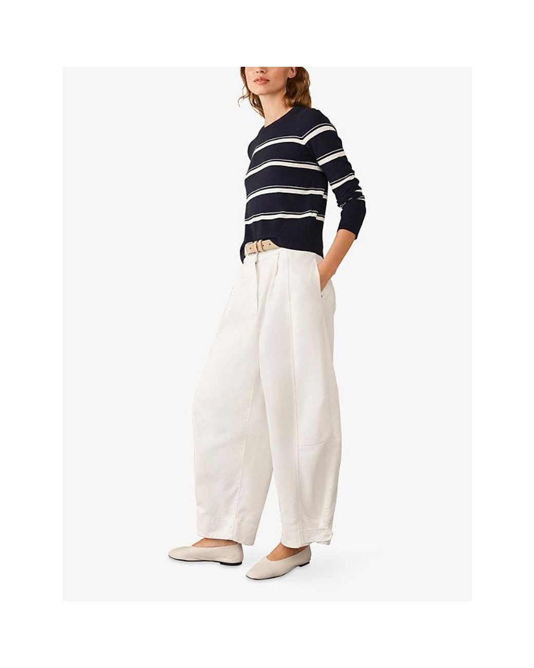 The White Company Blue Striped Round-Neck Cotton-Blend Jumper