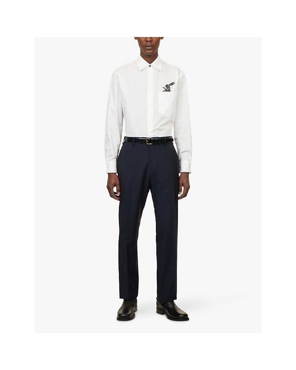 Paul Smith White Embroidered-Rabbit Long-Sleeve Cotton Shirt for men