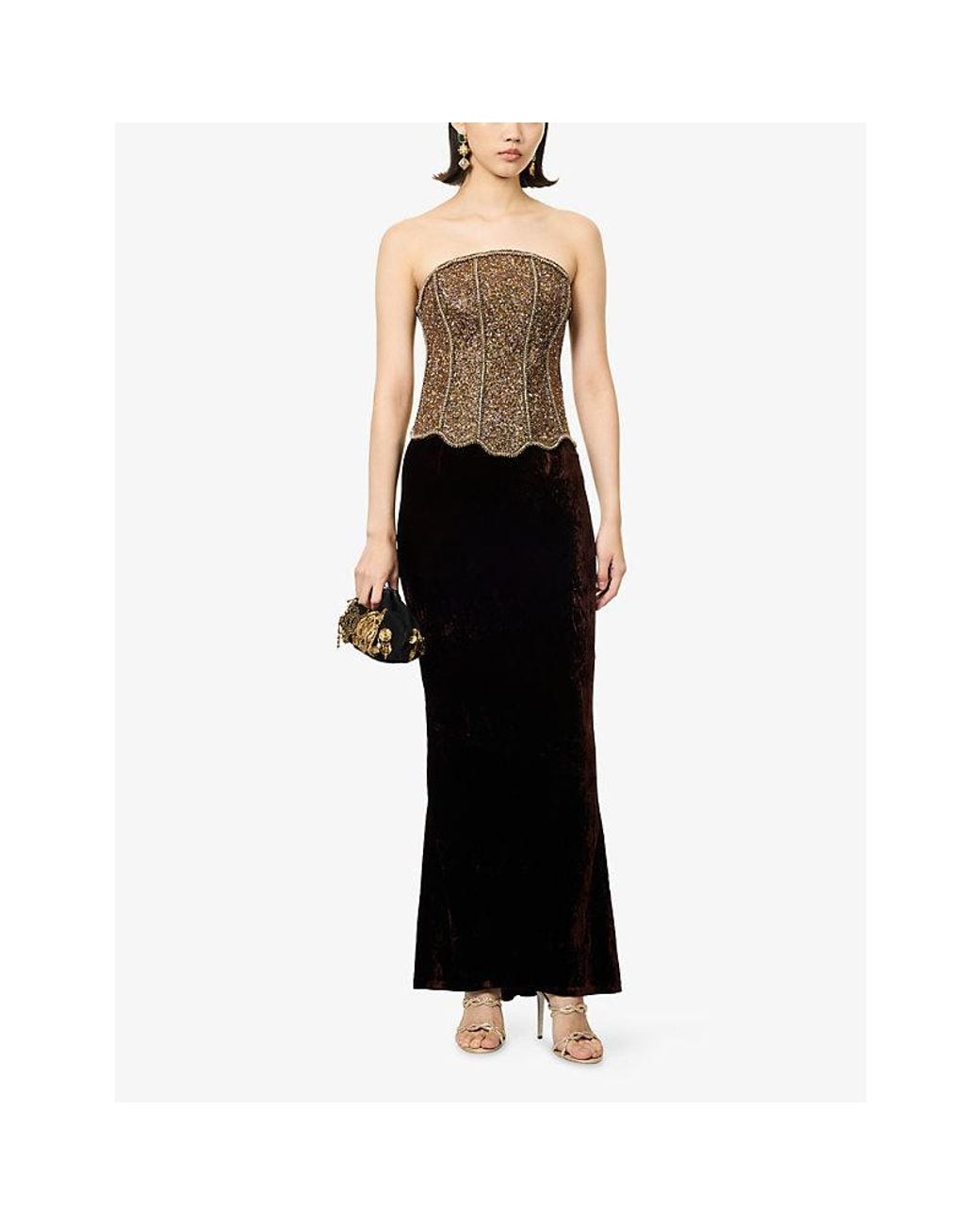 GRACE FAENA Black Flared Silk Velvet Maxi Skirt