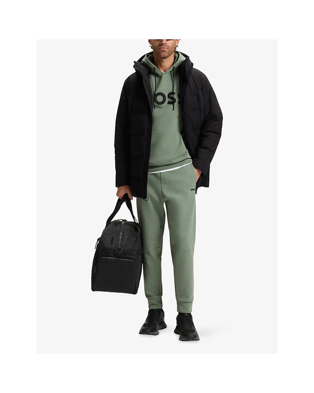 Boss Green Branded Drawstring-Waist Cotton-Blend Jogging Bottoms for men
