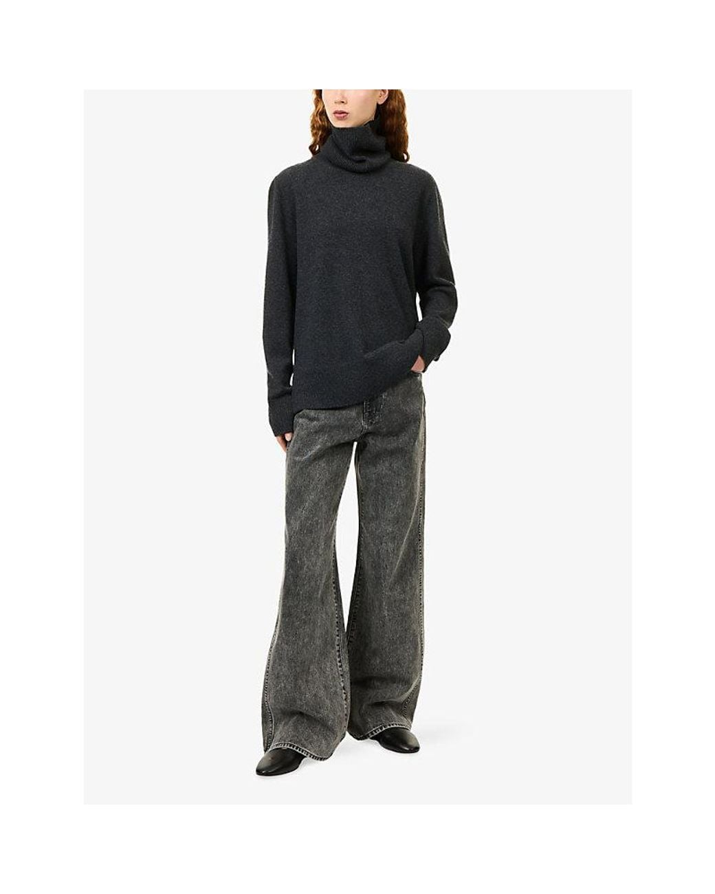 ME+EM Blue Relaxed Boyfriend Detachable Snood Cashmere Jumper