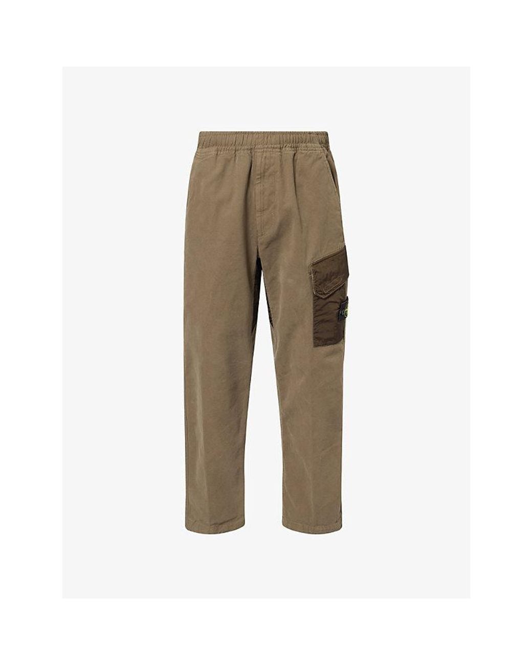 Stone Island Natural Logo-Patch Panelled Cotton Trousers for men