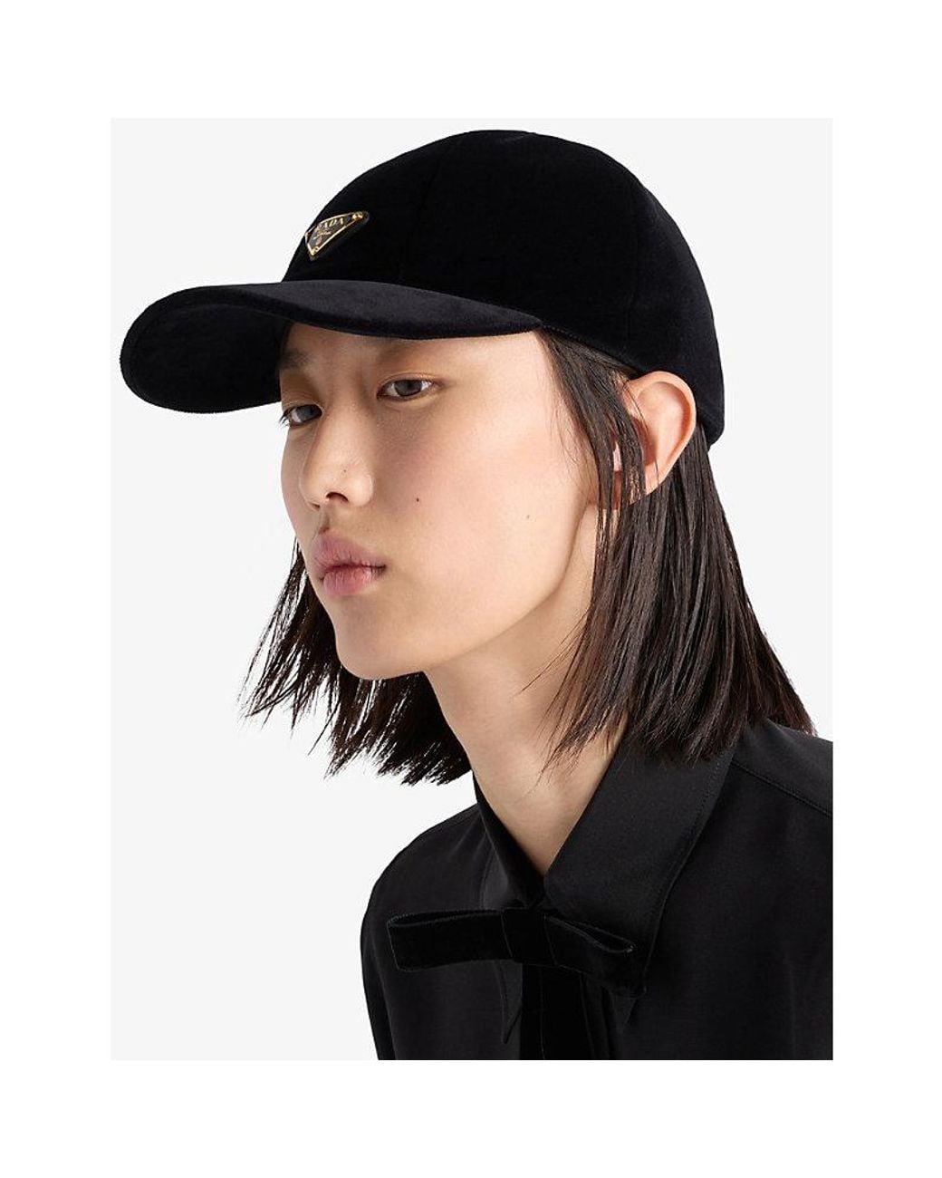 Prada Black Triangle-Logo Velvet Baseball Cap for men