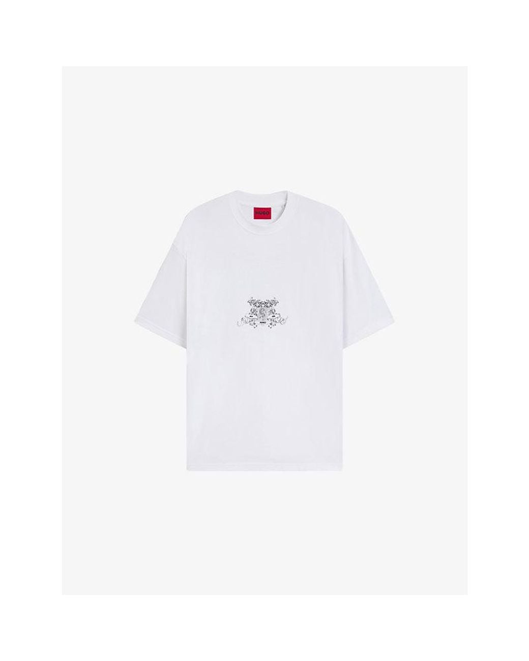 HUGO White Collegiate Logo-Print Oversized-Fit Cotton-Jersey T-Shirt for men