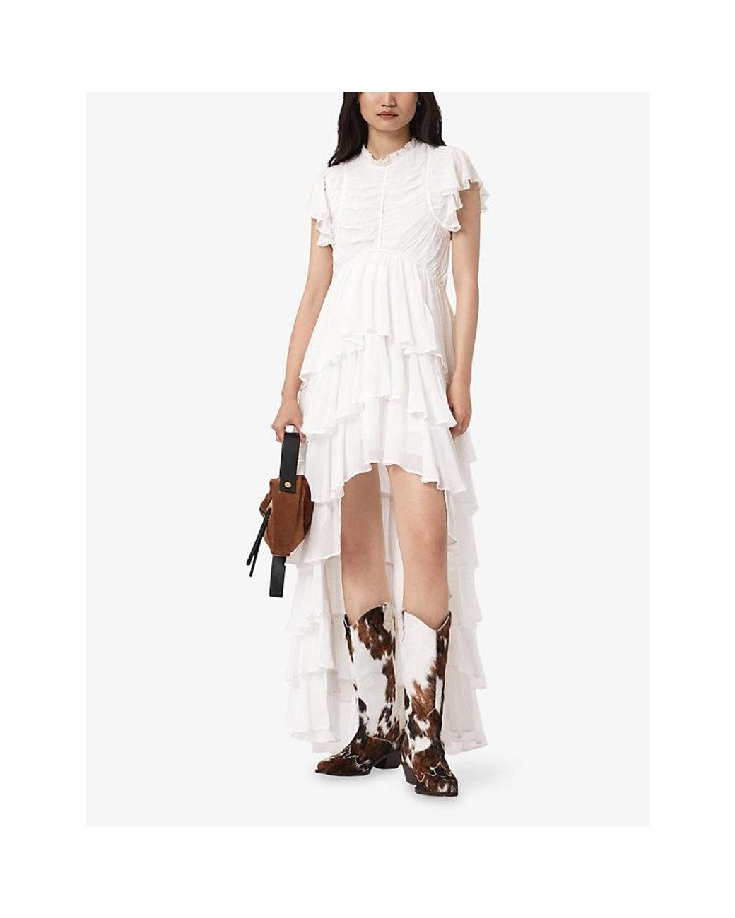 AllSaints White Shaela Ruffled Woven Maxi Dress