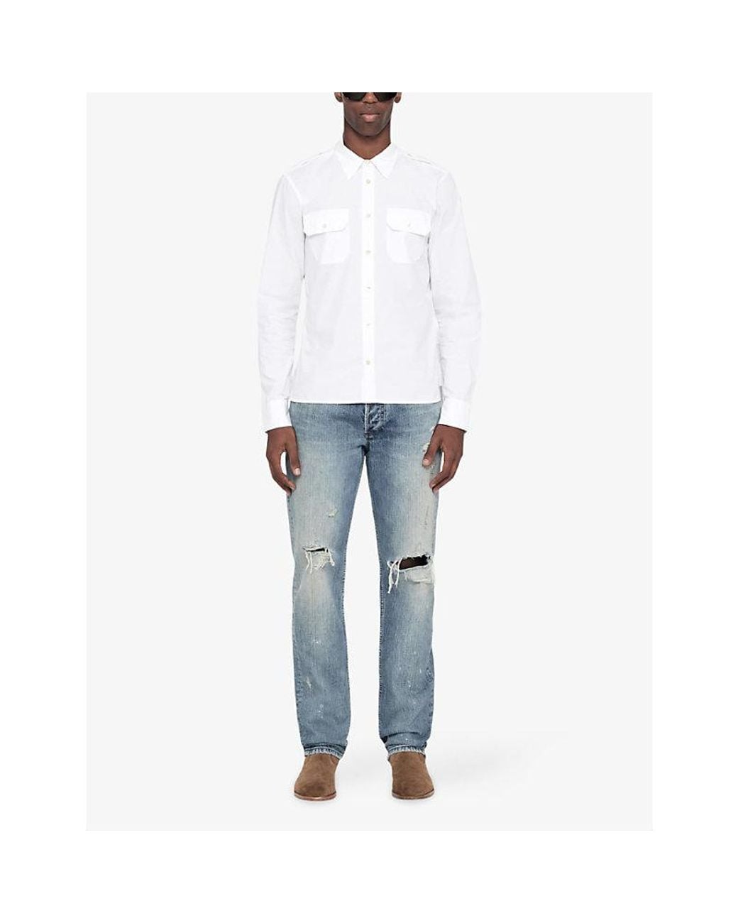 AllSaints White West Slim-Fit Cotton-Poplin Shirt for men
