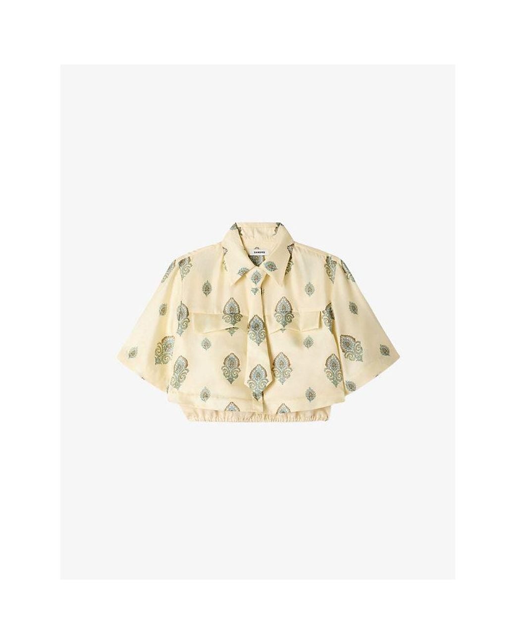Sandro Metallic Paisley Cropped Satin Shirt