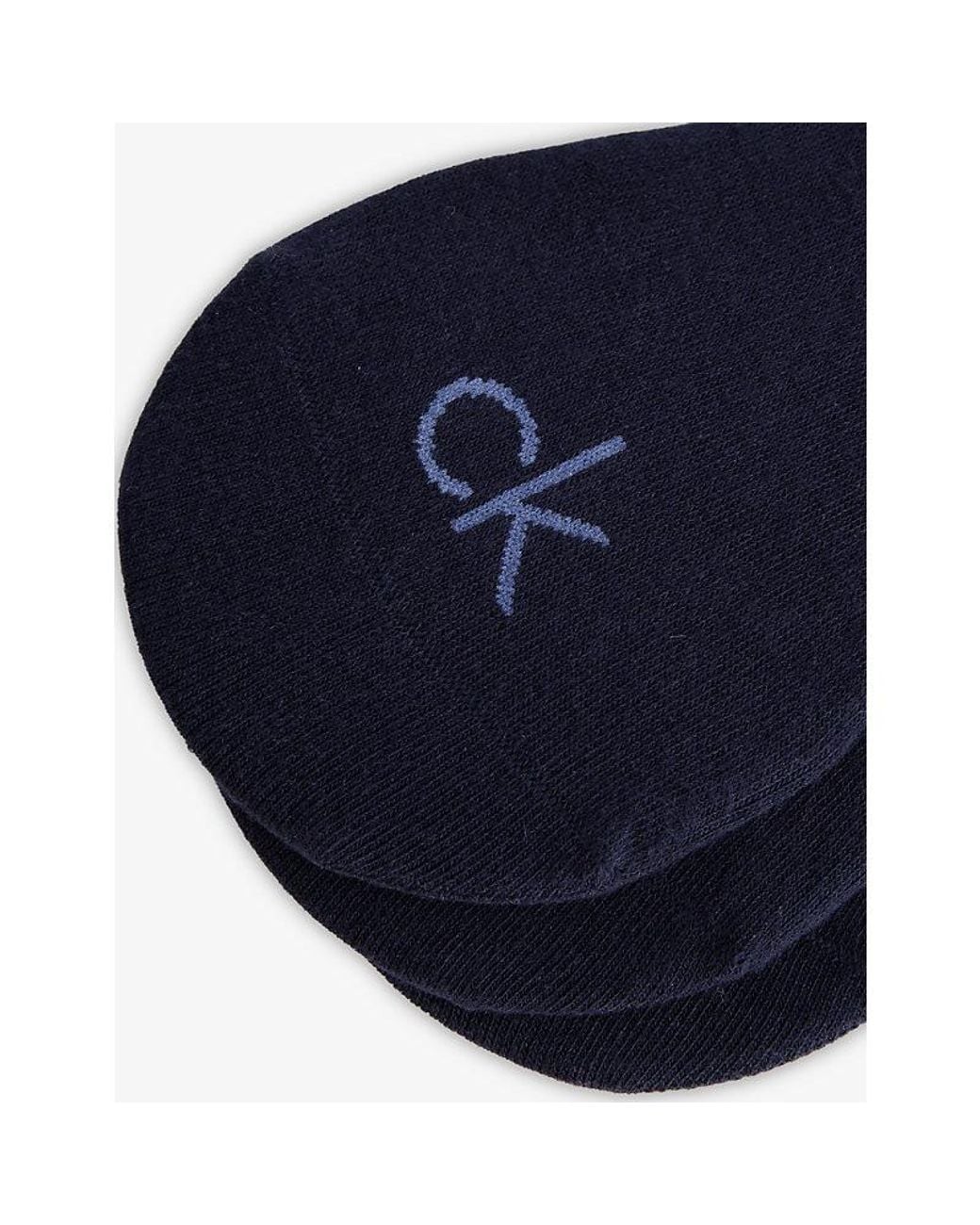 Calvin Klein Blue Footie High Stretch Cotton-Blend Socks Pack Of Three for men