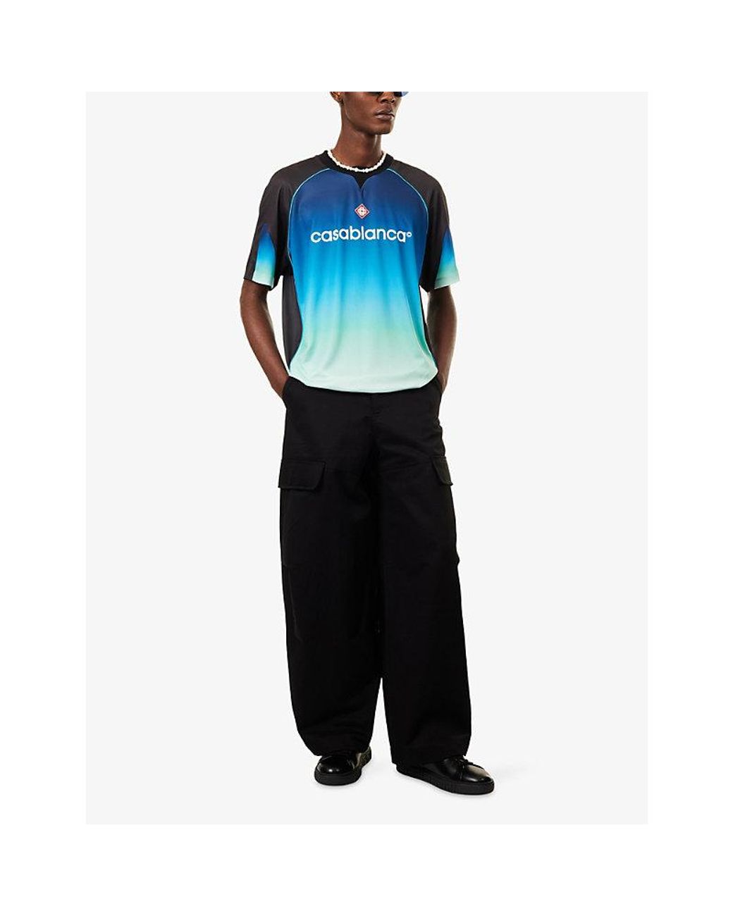 Casablanca Blue Gradient Football Mesh T-Shirt for men